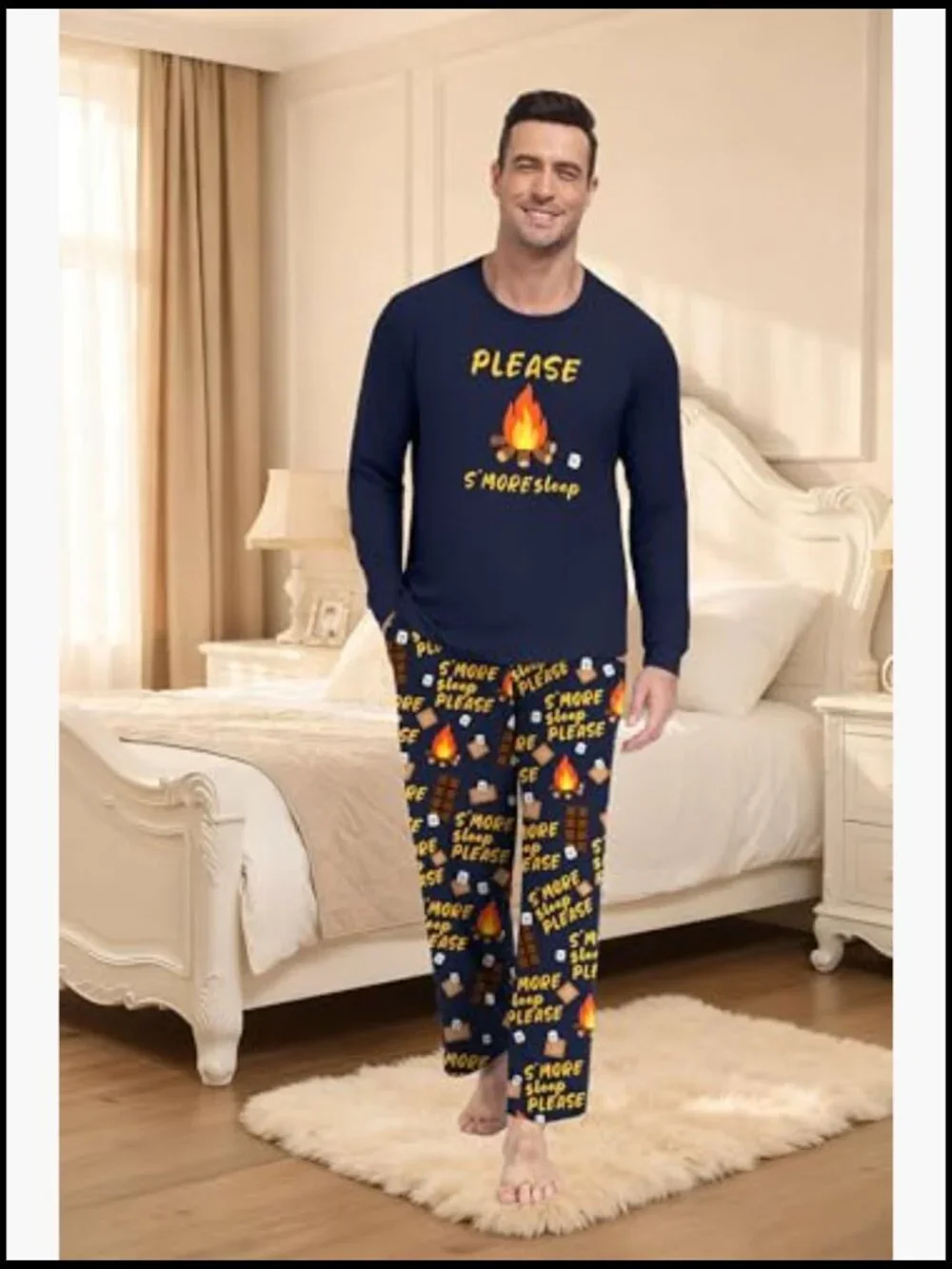Men's Long Sleeve Pajama Set, Soft Polyester Sleepwear, Loose Fit